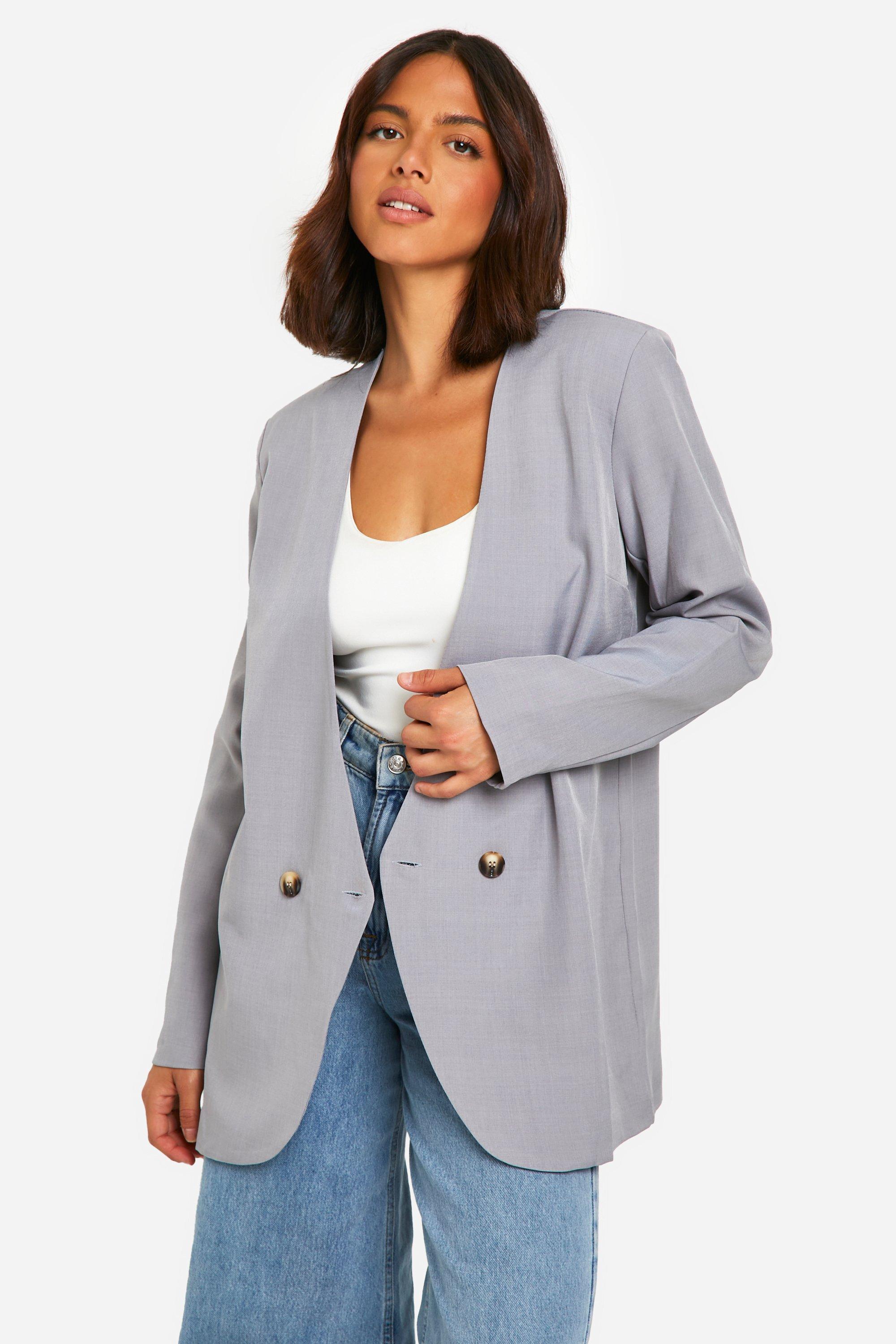 boohoo Collarless Oversized Longline Blazer Grey Size 6